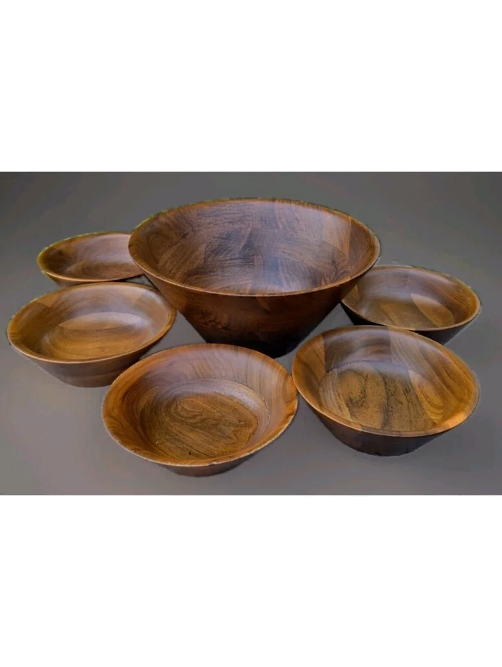 Kustom Kraft Solid Black Walnut Salad Bowl Set 6pcs Serving Bowl 5 Salad Bowls